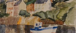 Boats in Harbour. Signed on reverse. H29cm W44cm. Unframed. Sold.
